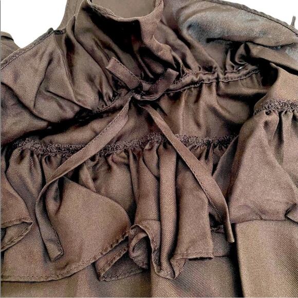 WM New York Design Brown Silk Ruffle Front Dress, Size Petite Small - Picture 6 of 13